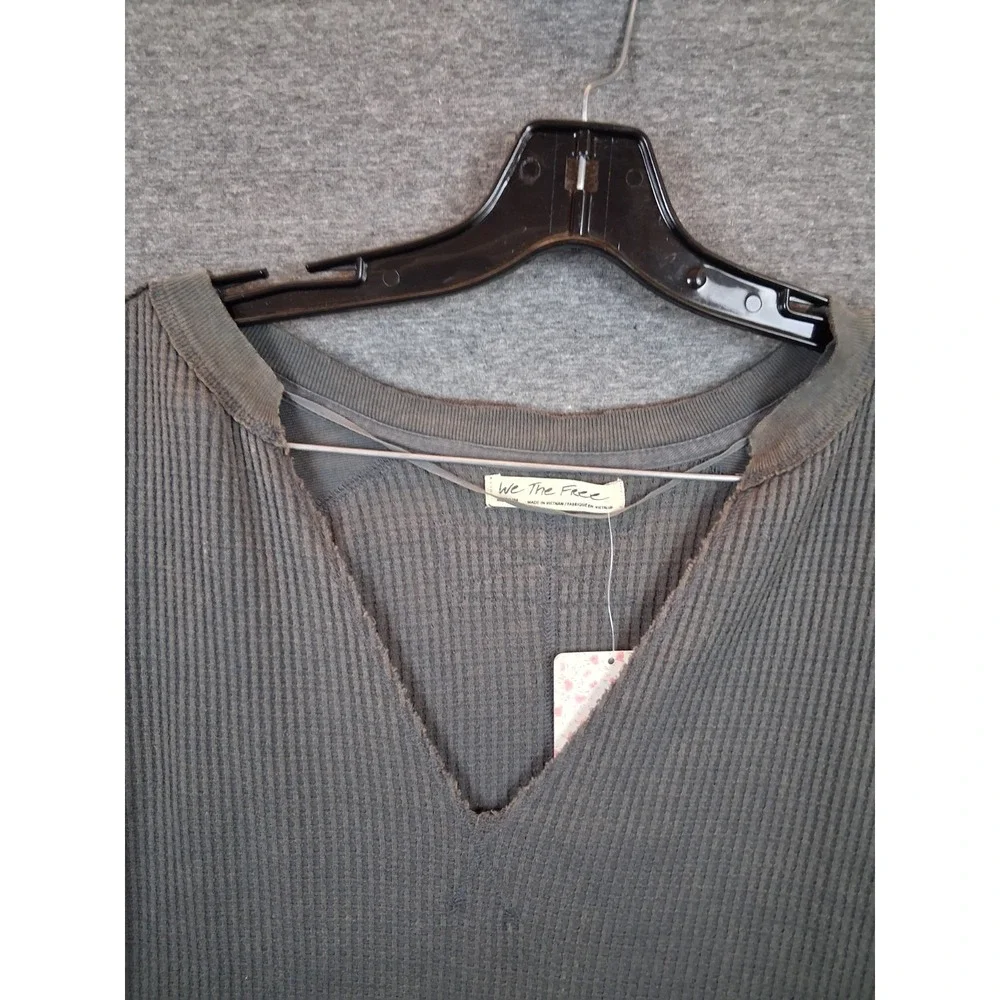 NEW Free People Shirt Womens Medium Gray Tunic Waffle Knit Casual Boho Oversized